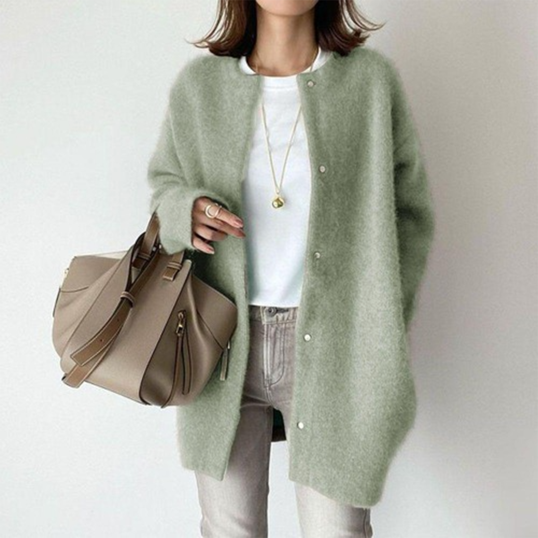 Women’s Long Relaxed-Fit Cardigan with Front Button Closure