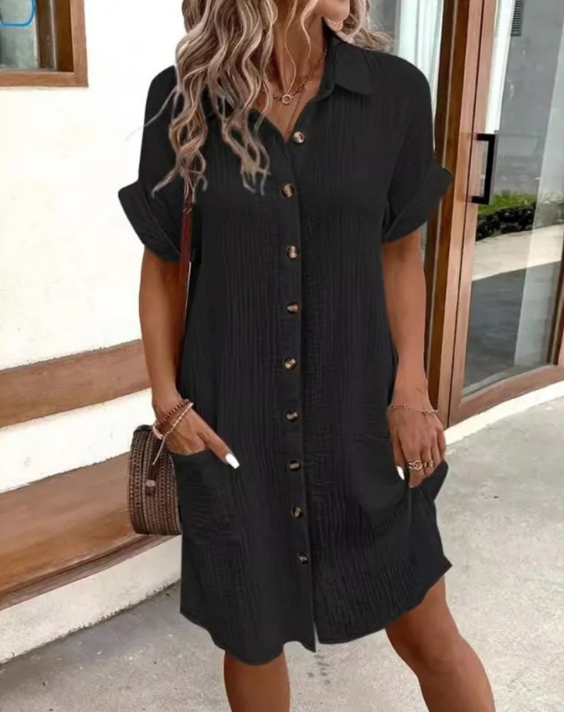 Cotton shirt dress with buttons for women