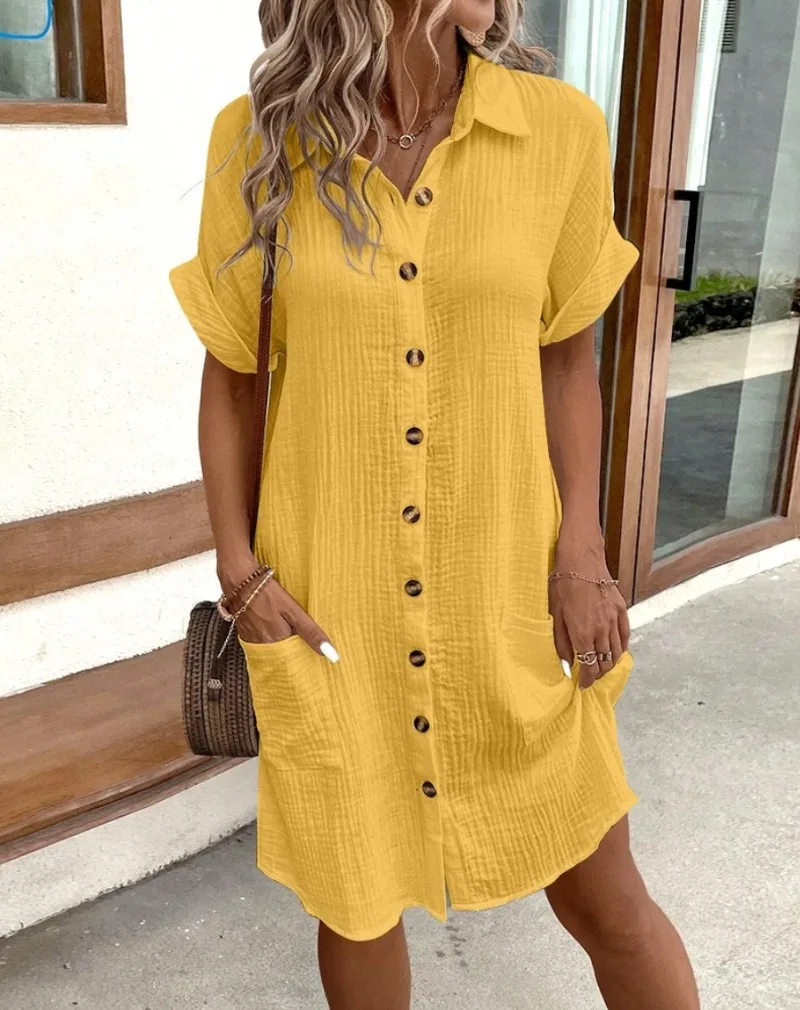 Cotton shirt dress with buttons for women