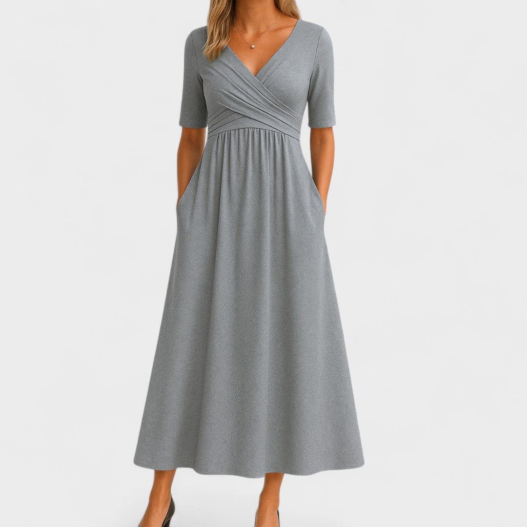 Jessica | Robe midi chic pour femme avec col en V
