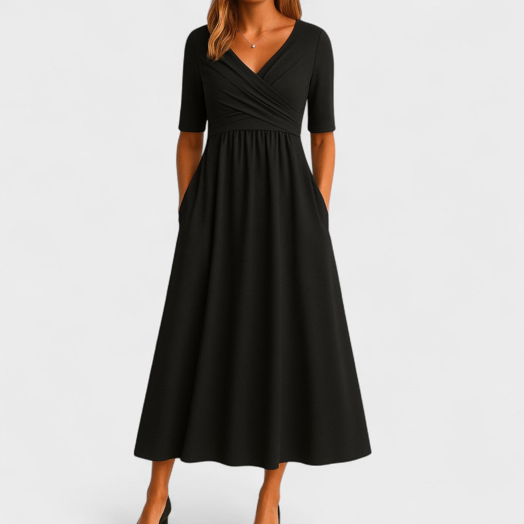 Jessica | Robe midi chic pour femme avec col en V