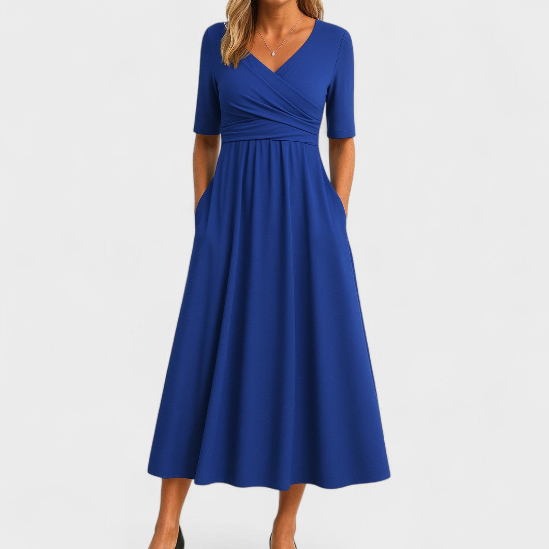 Jessica | Robe midi chic pour femme avec col en V
