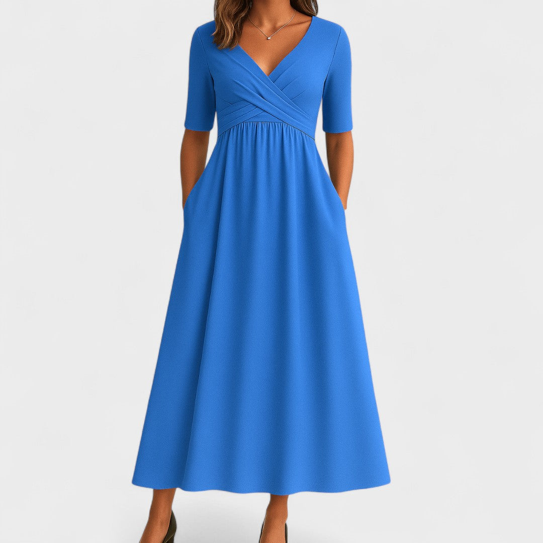 Jessica | Robe midi chic pour femme avec col en V