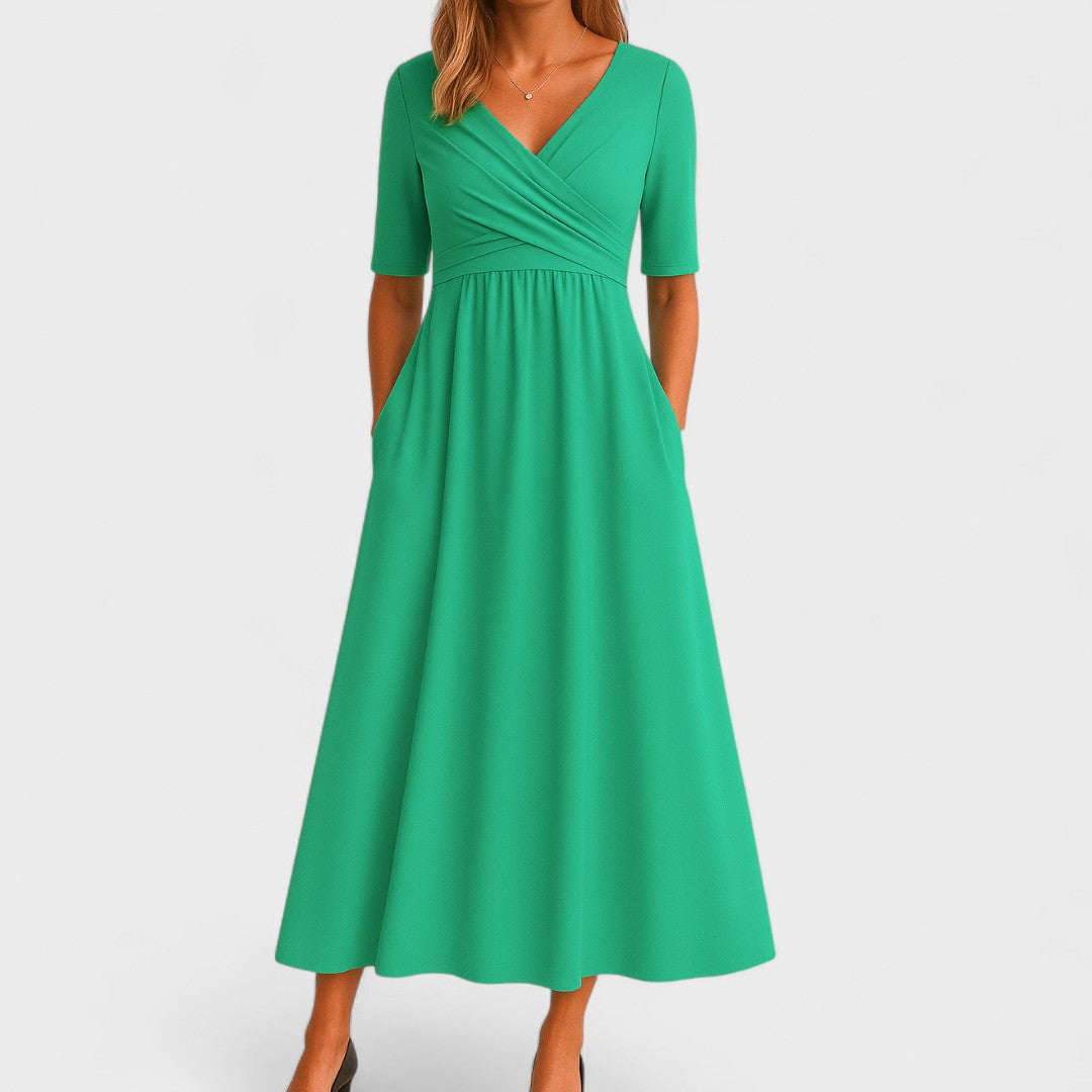 Jessica | Robe midi chic pour femme avec col en V