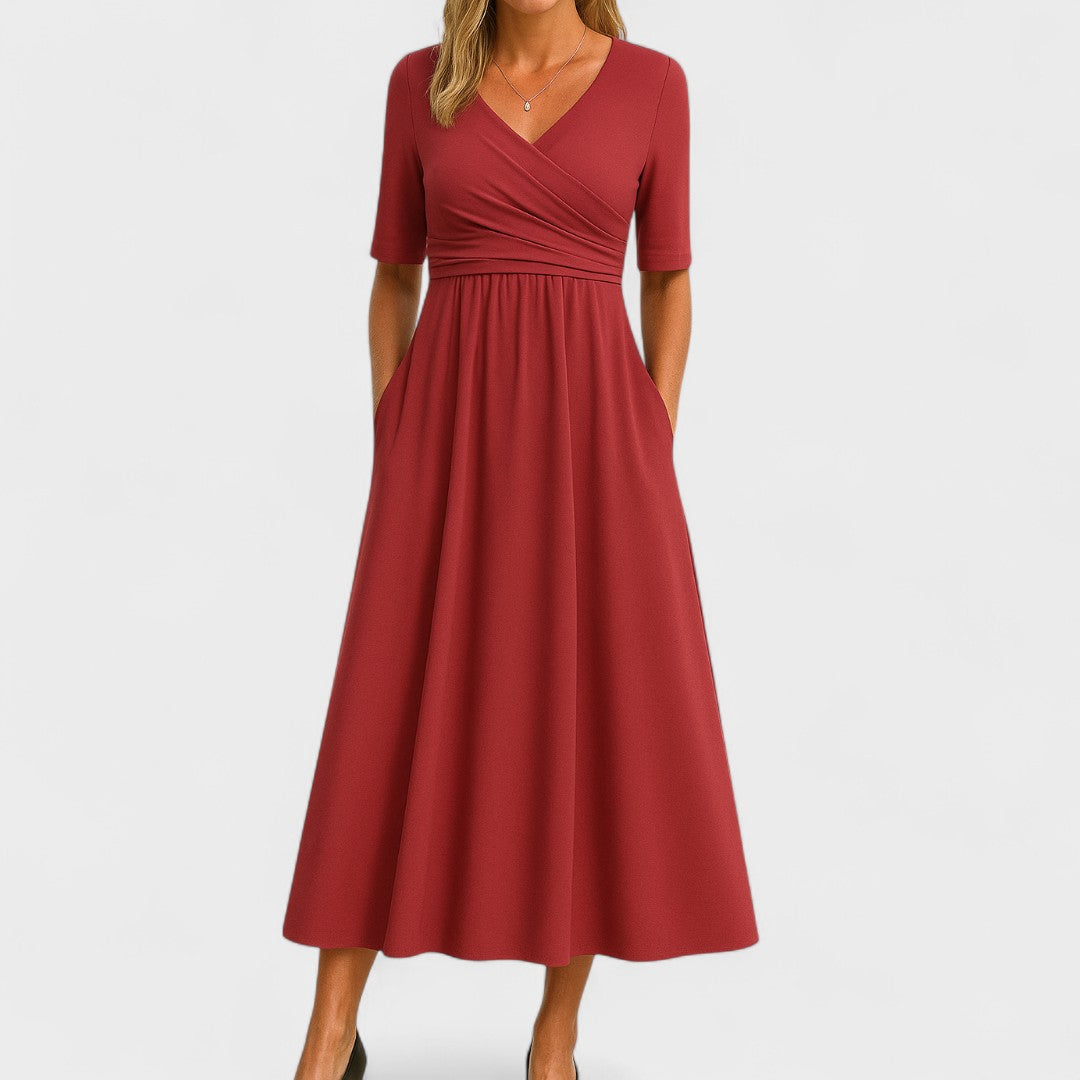 Jessica | Robe midi chic pour femme avec col en V