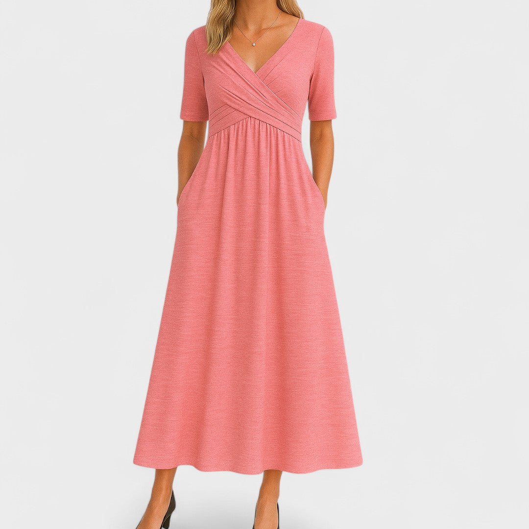 Jessica | Robe midi chic pour femme avec col en V