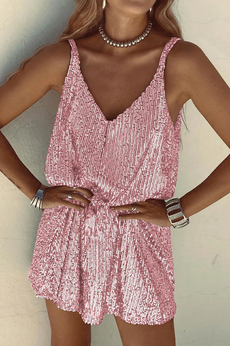 Sparkling Casual Spaghetti Strap Mini Dress for Women