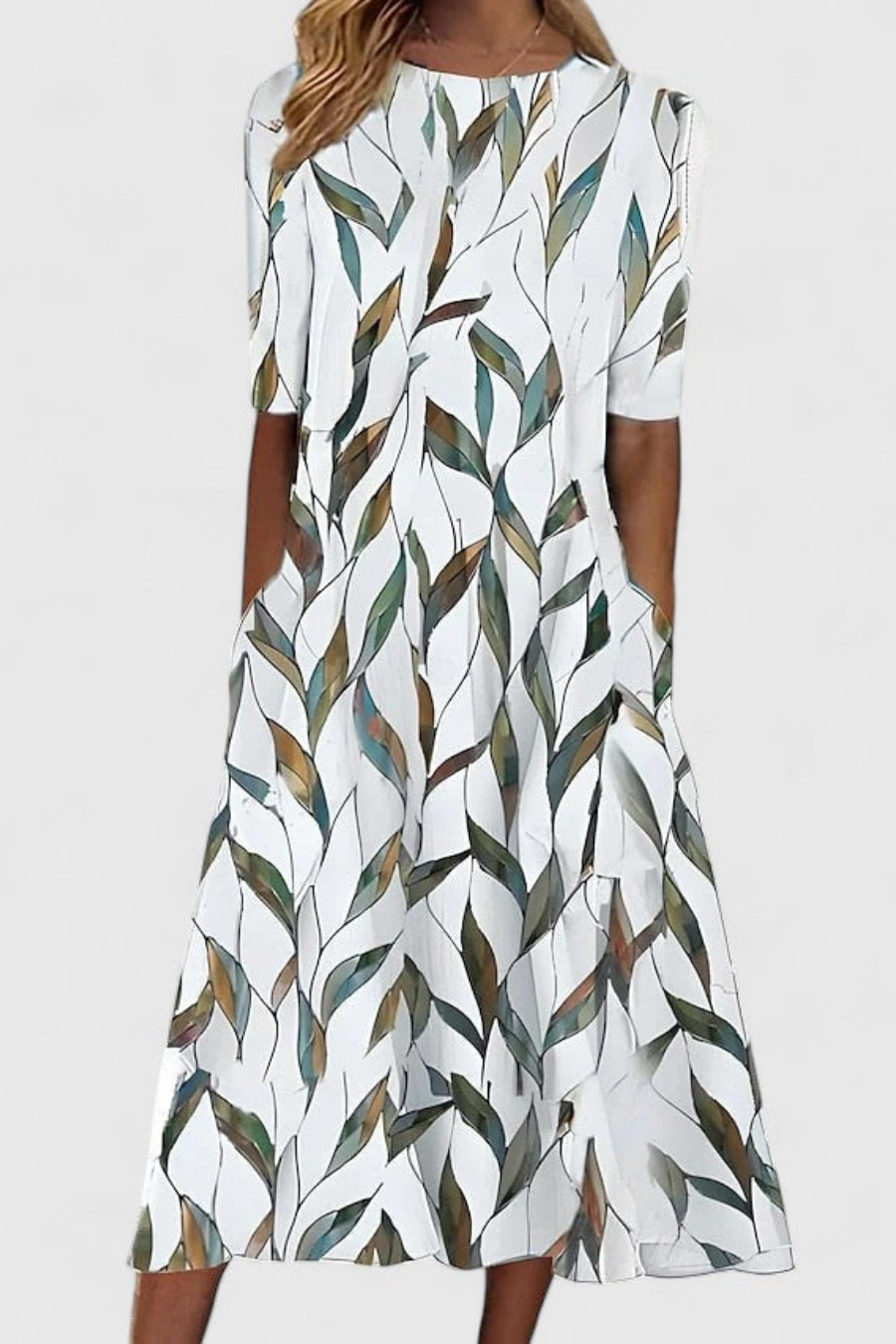 Robe Midi Femme Imprimée Motif Floral avec Coupe Évasée
