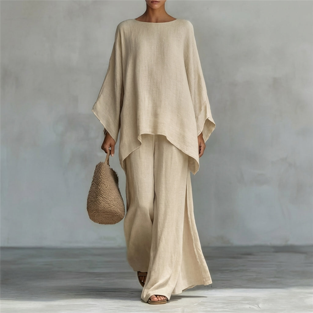 Ensemble Femme Fluide Élégant avec Tunique Oversize Asymétrique et Pantalon Large