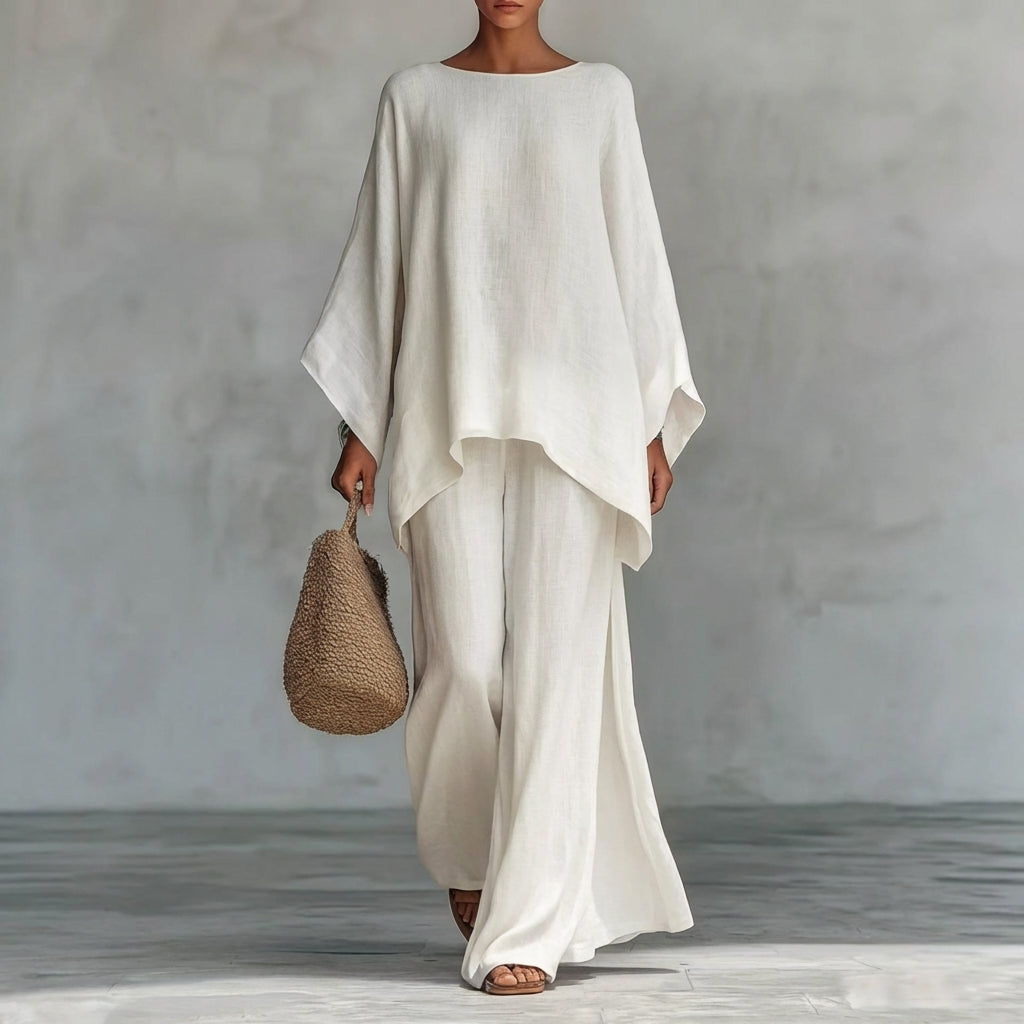 Ensemble Femme Fluide Élégant avec Tunique Oversize Asymétrique et Pantalon Large
