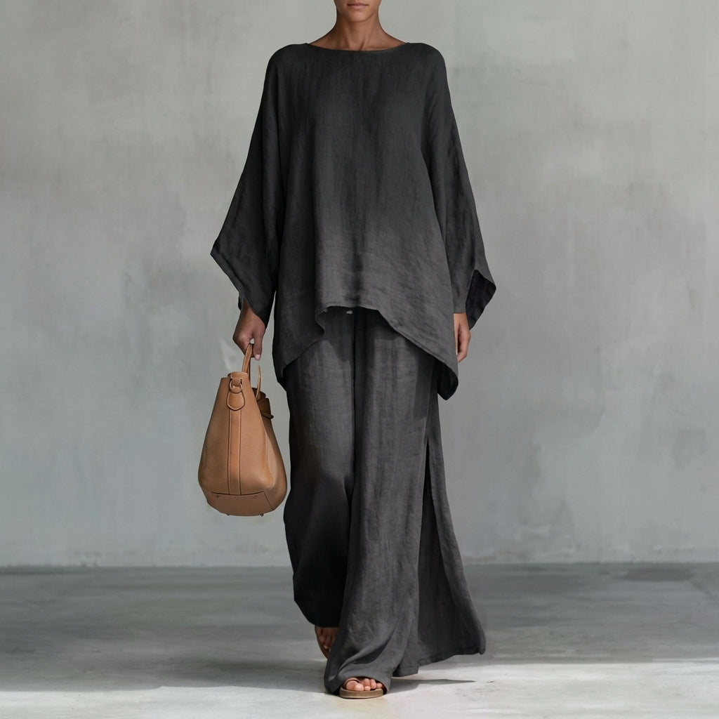 Ensemble Femme Fluide Élégant avec Tunique Oversize Asymétrique et Pantalon Large