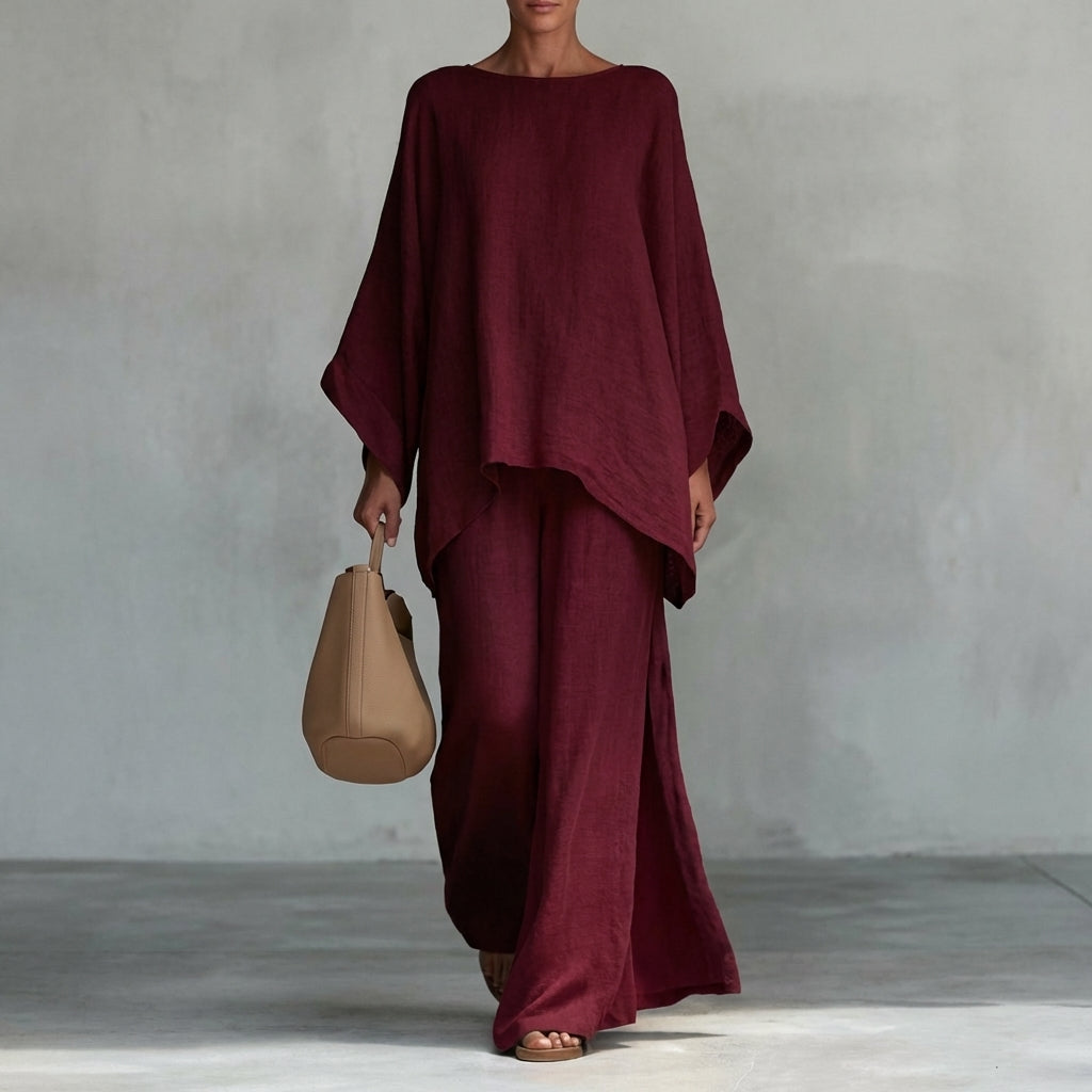 Ensemble Femme Fluide Élégant avec Tunique Oversize Asymétrique et Pantalon Large