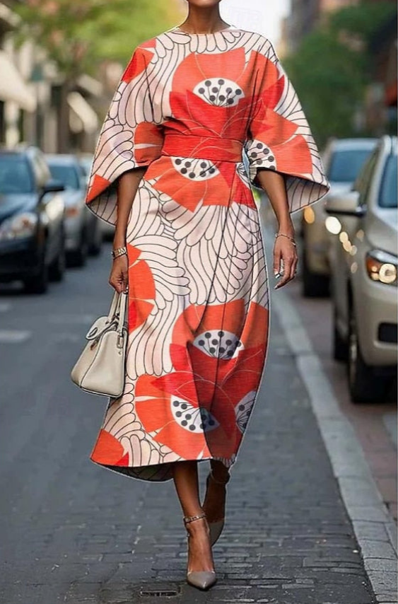 Women's belted midi kimono robe