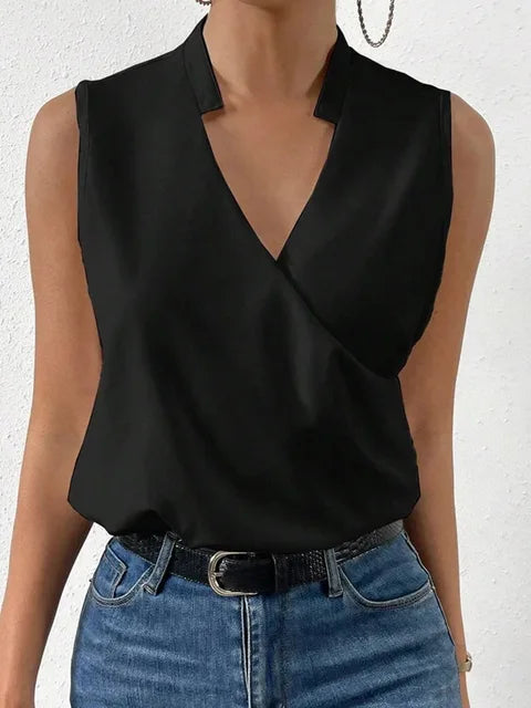 Blouse Sans Manches Croisée à Col V Élégante pour Femme