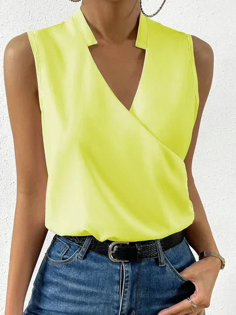 Blouse Sans Manches Croisée à Col V Élégante pour Femme