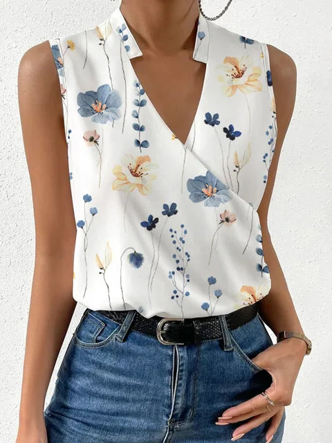 Blouse Sans Manches Croisée à Col V Élégante pour Femme