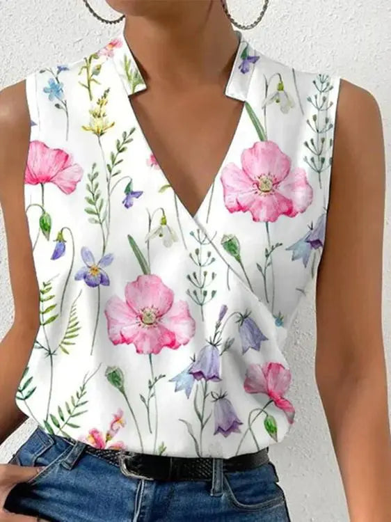 Blouse Sans Manches Croisée à Col V Élégante pour Femme