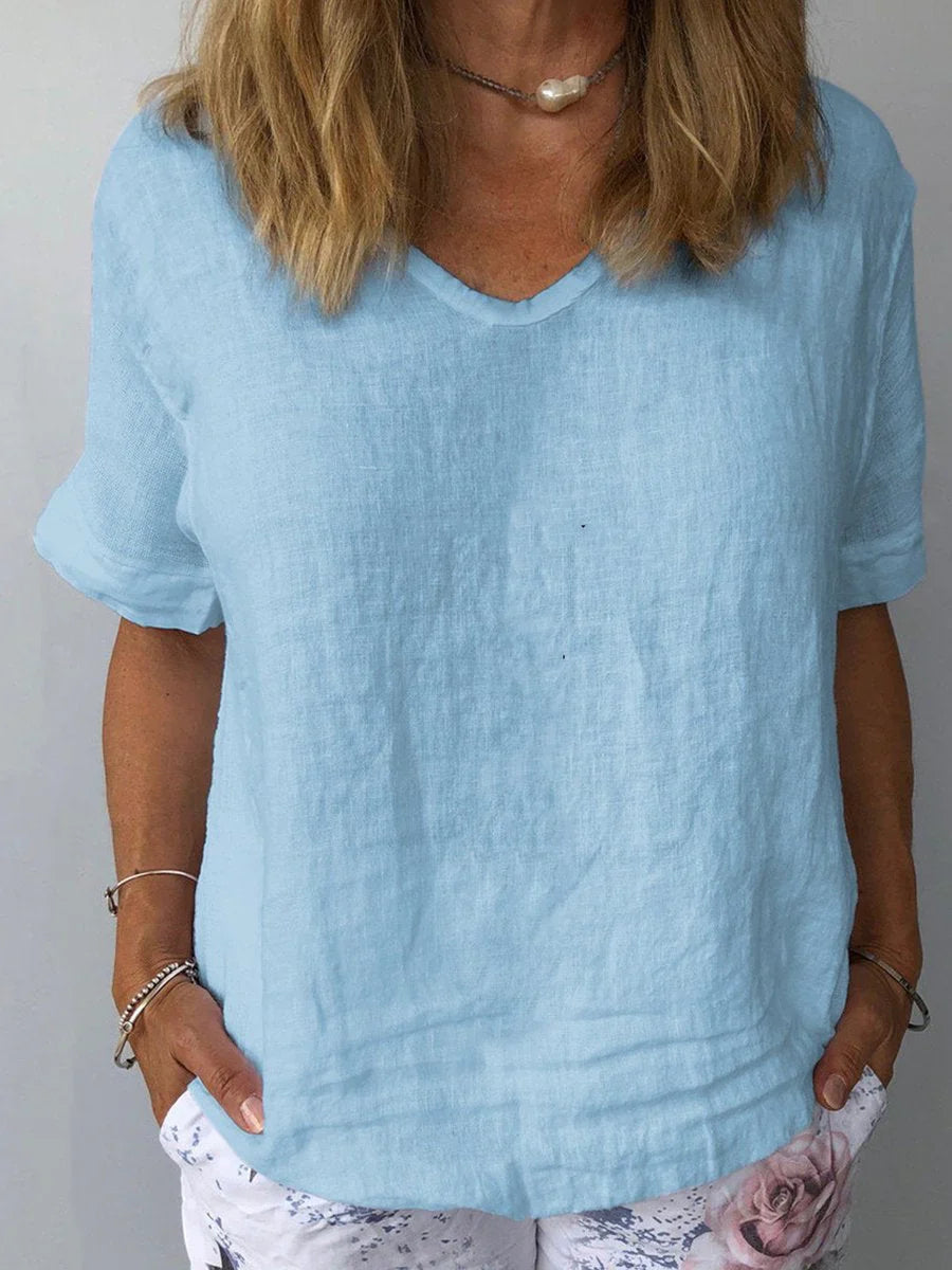 T-shirt Décontracté Col V Uni pour Femme