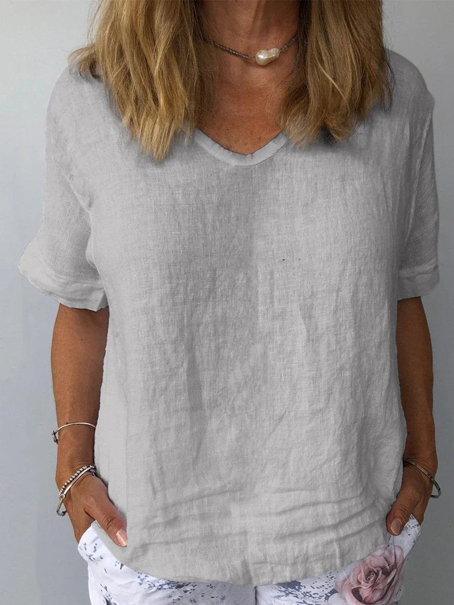 T-shirt Décontracté Col V Uni pour Femme