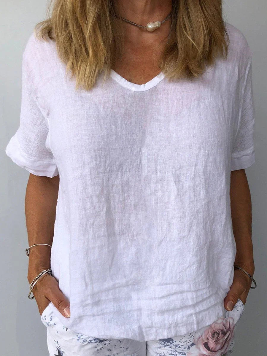 T-shirt Décontracté Col V Uni pour Femme