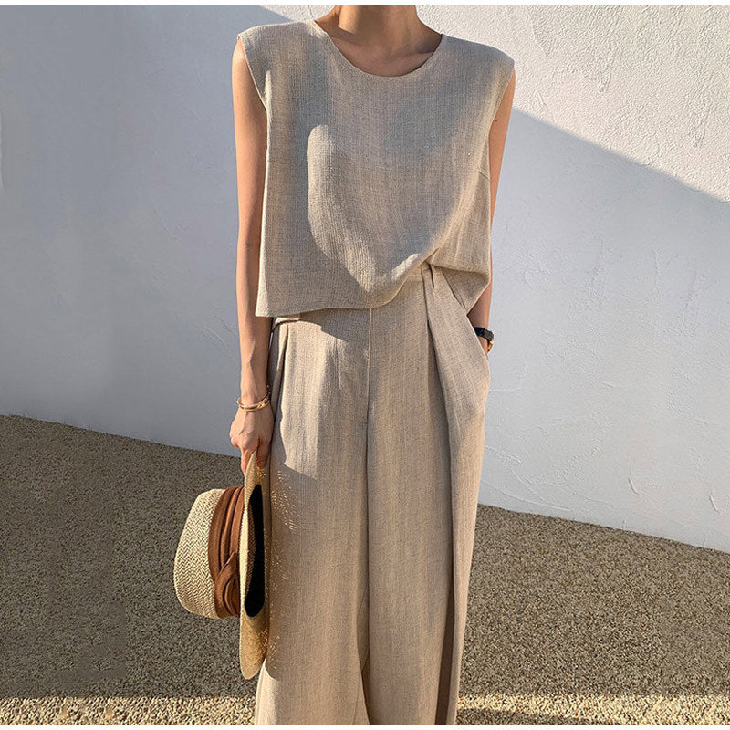 Ensemble 2 Pièces Décontracté à Pantalon Large pour Femme
