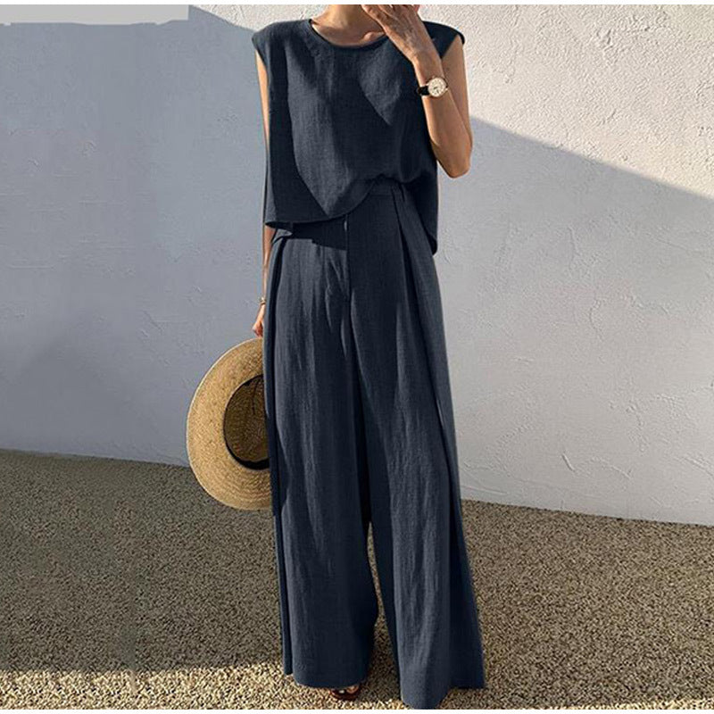 Ensemble 2 Pièces Décontracté à Pantalon Large pour Femme