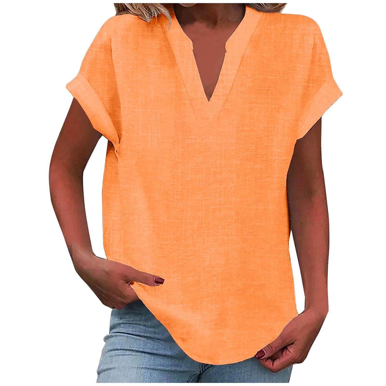 Top femme col V manches courtes coupe ample style décontracté