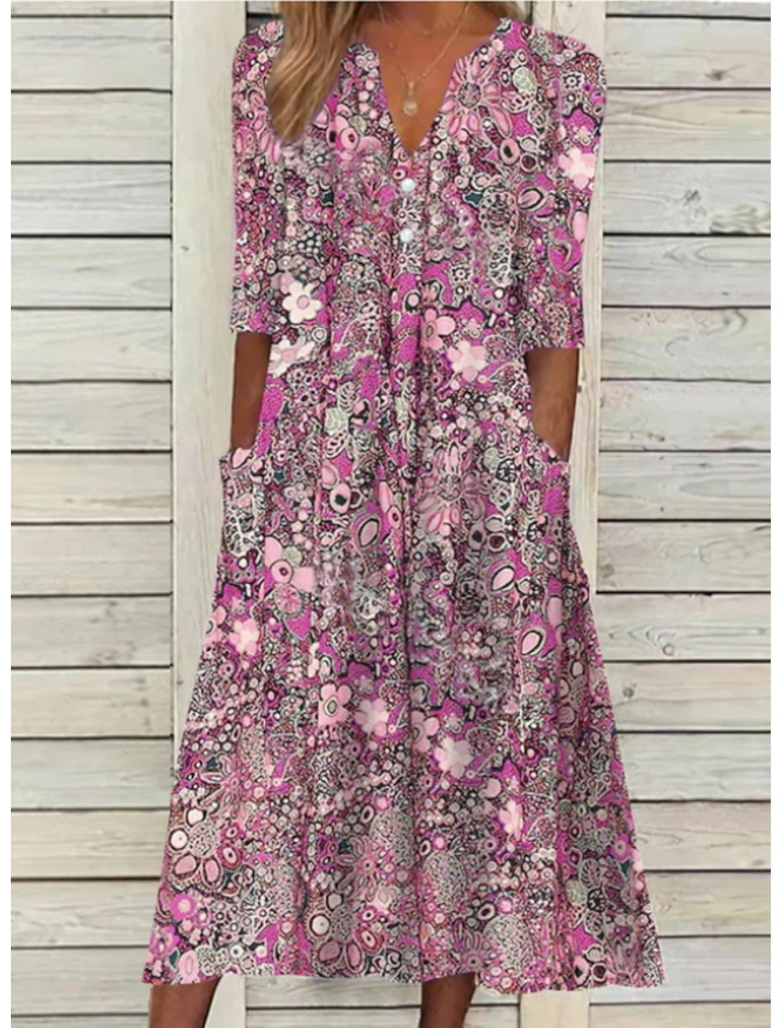 Vestido midi estampado con bolsillos para mujer