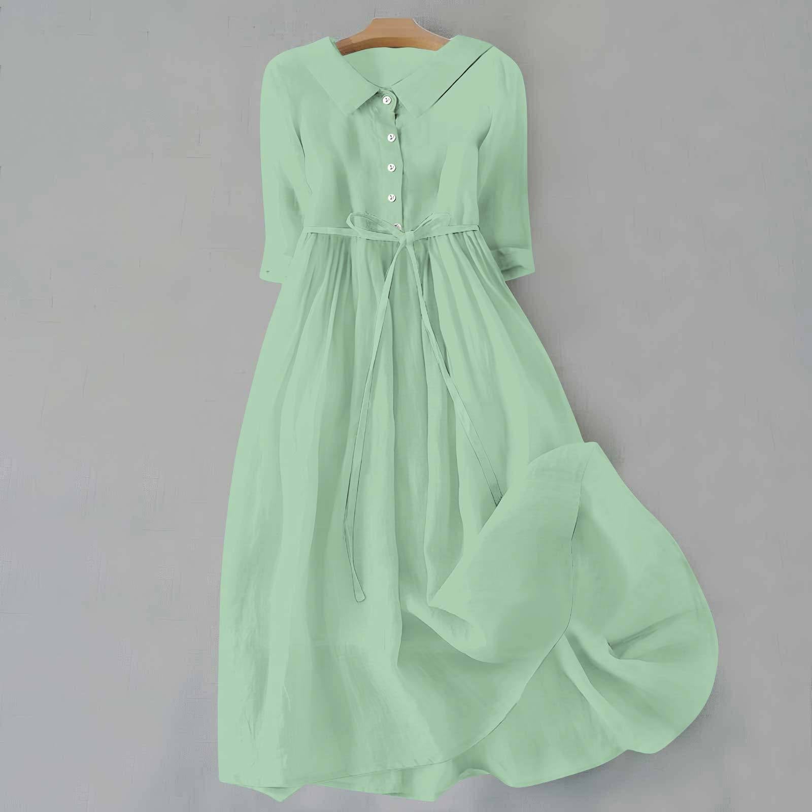 Robe midi fluide pour femme avec col chemise