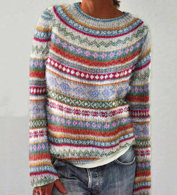 Multicolored Women’s Patterned Crew-Neck Sweater