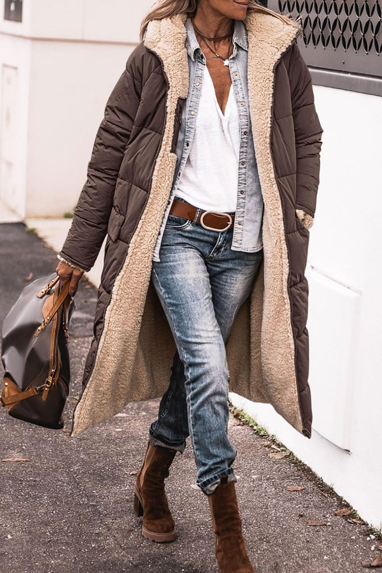 Long Quilted Hooded Women's Coat