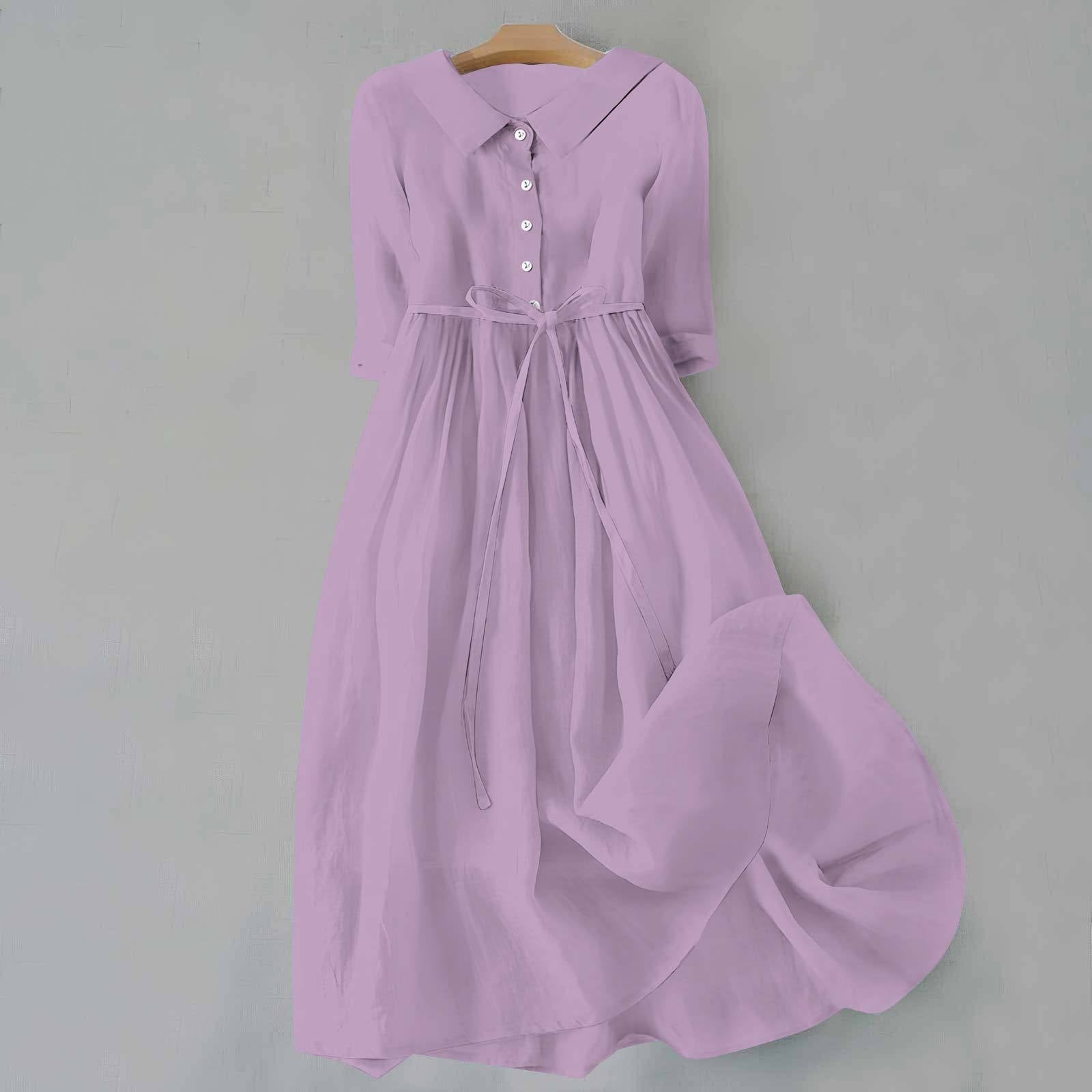Robe midi fluide pour femme avec col chemise