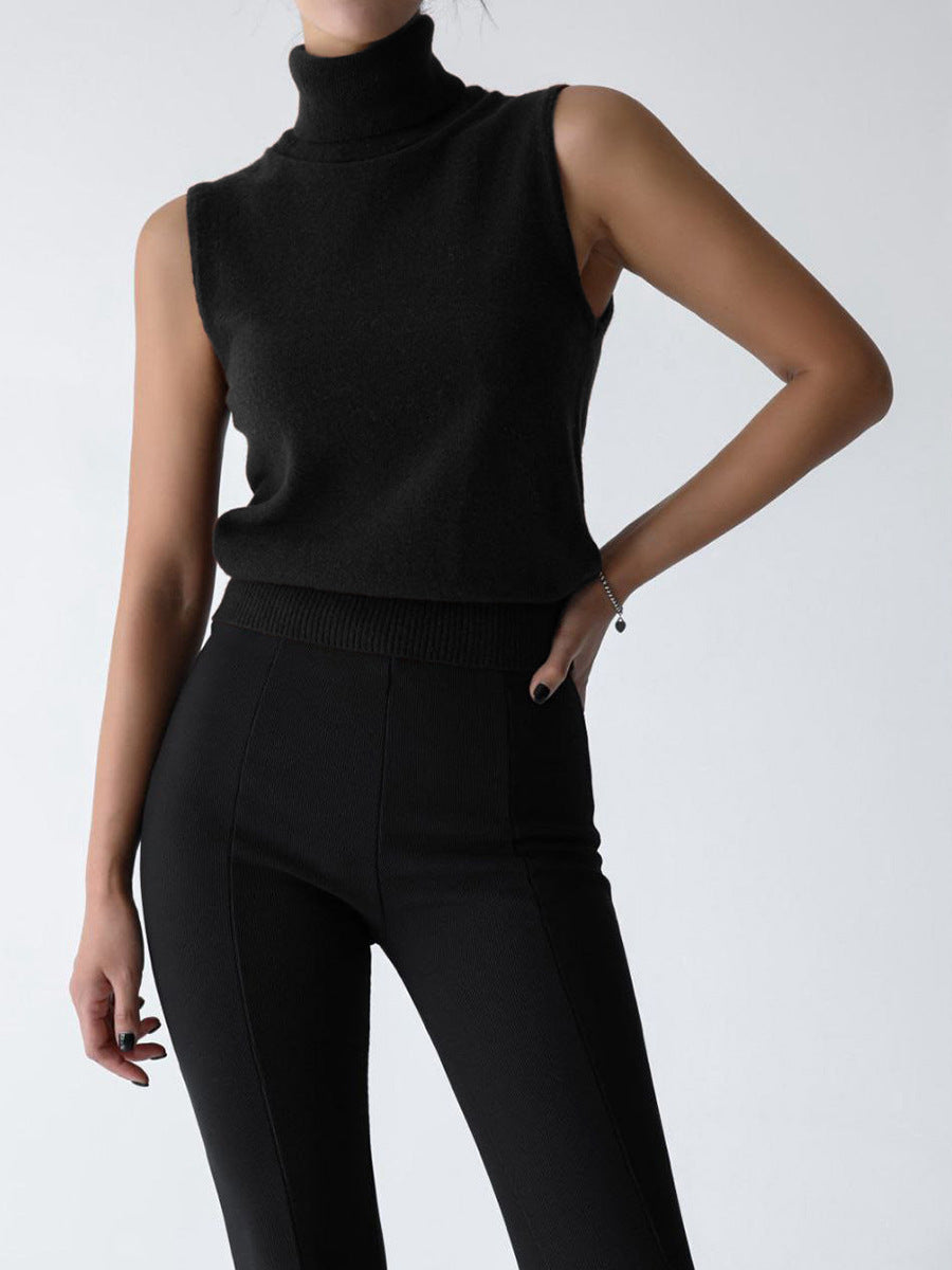Camiseta de punto sin mangas con cuello alto para mujer
