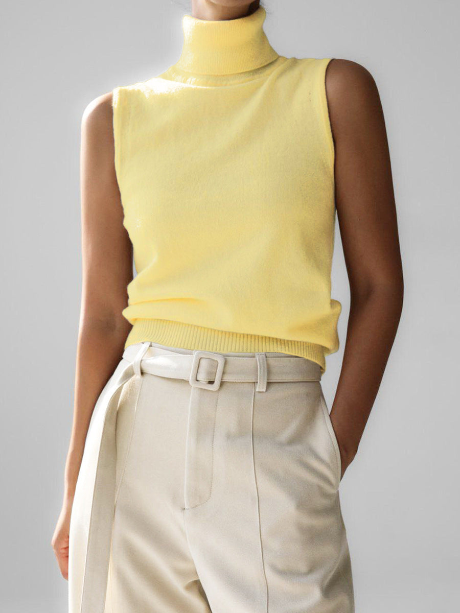 Camiseta de punto sin mangas con cuello alto para mujer