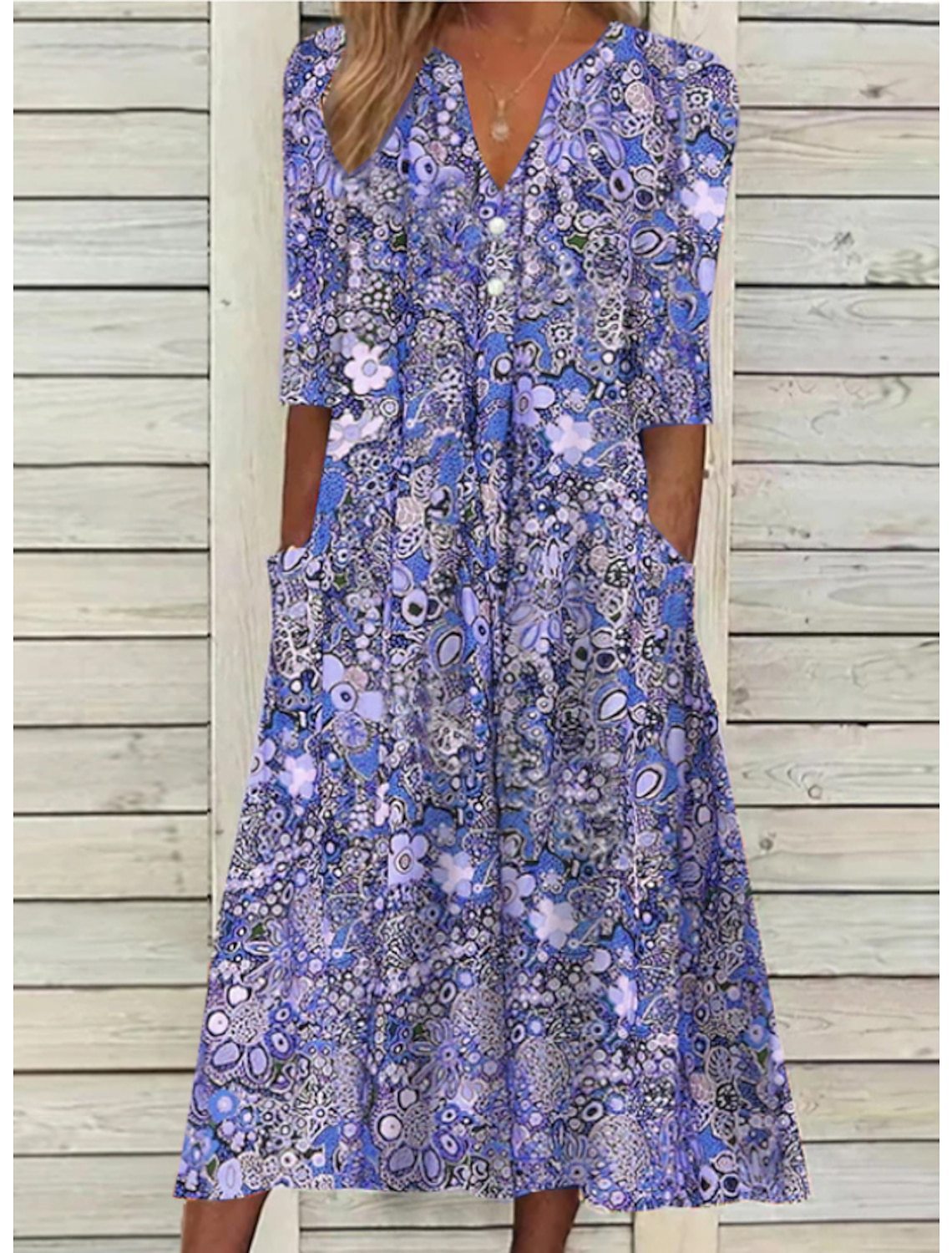 Vestido midi estampado con bolsillos para mujer
