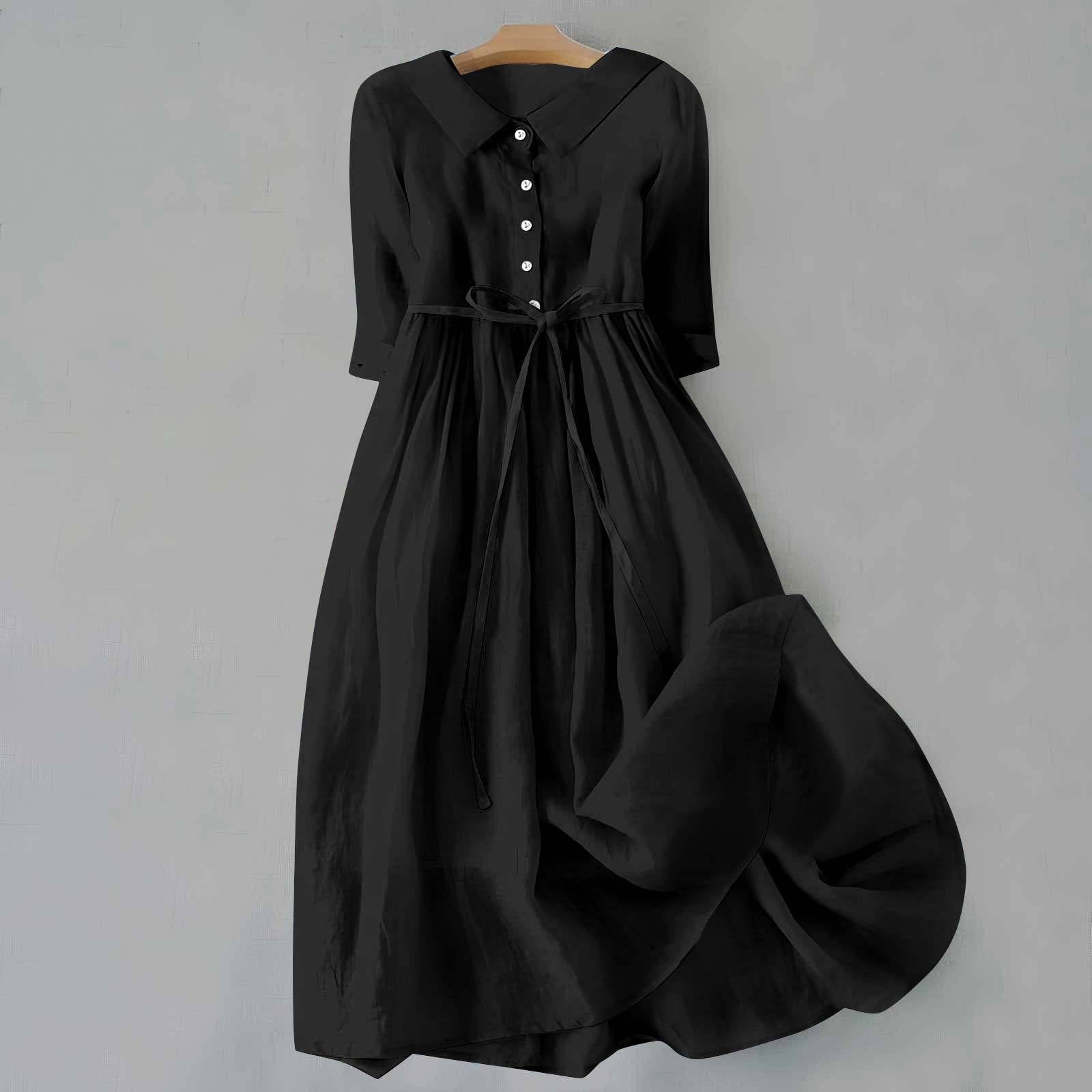 Robe midi fluide pour femme avec col chemise