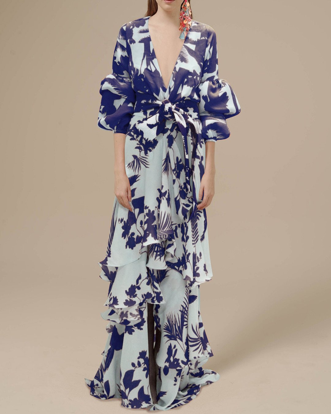 Robe Maxi Florale Volantée Élégante pour Femme
