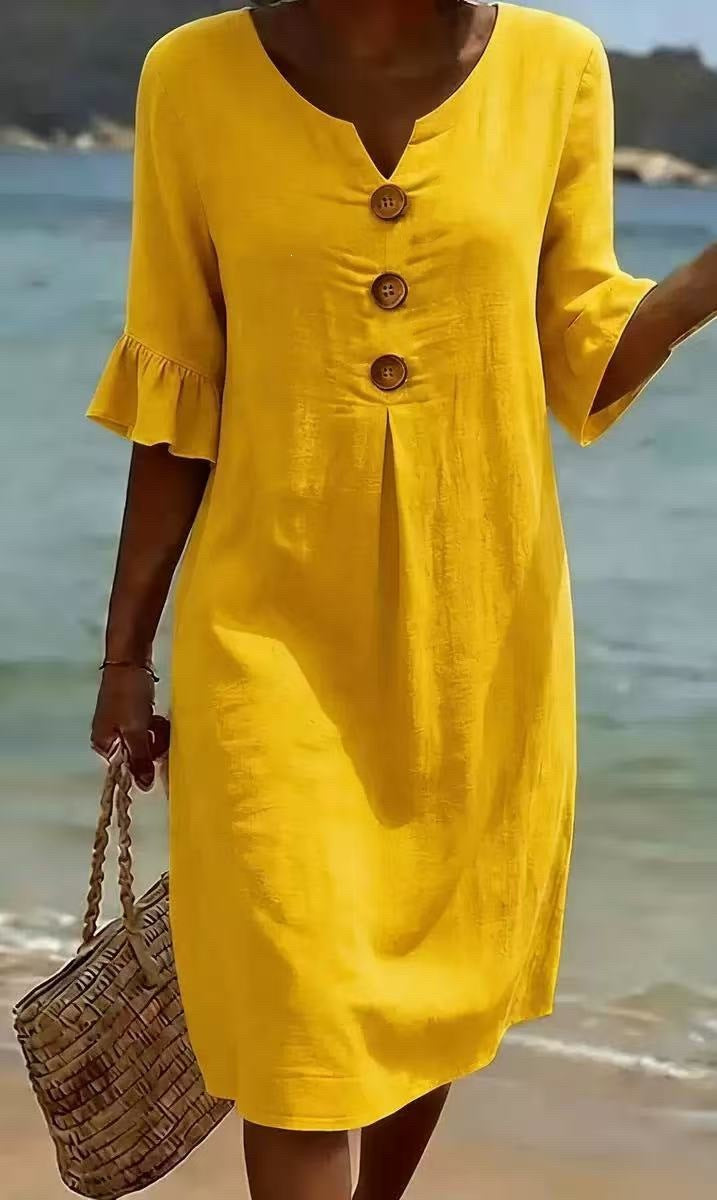 Vestido Midi Casual de Mujer con Botones