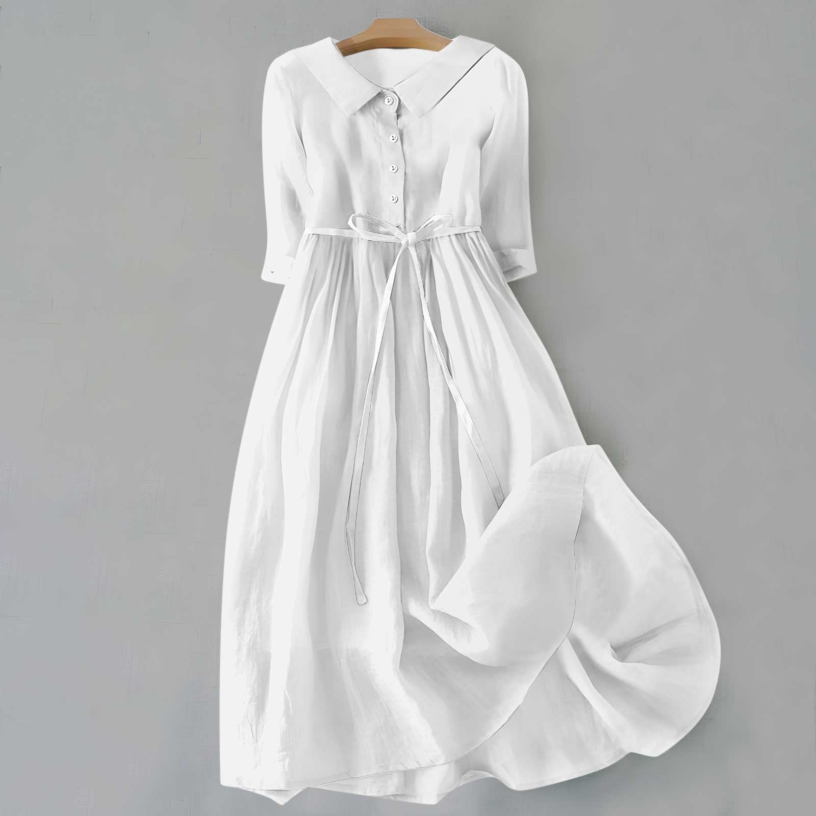 Robe midi fluide pour femme avec col chemise