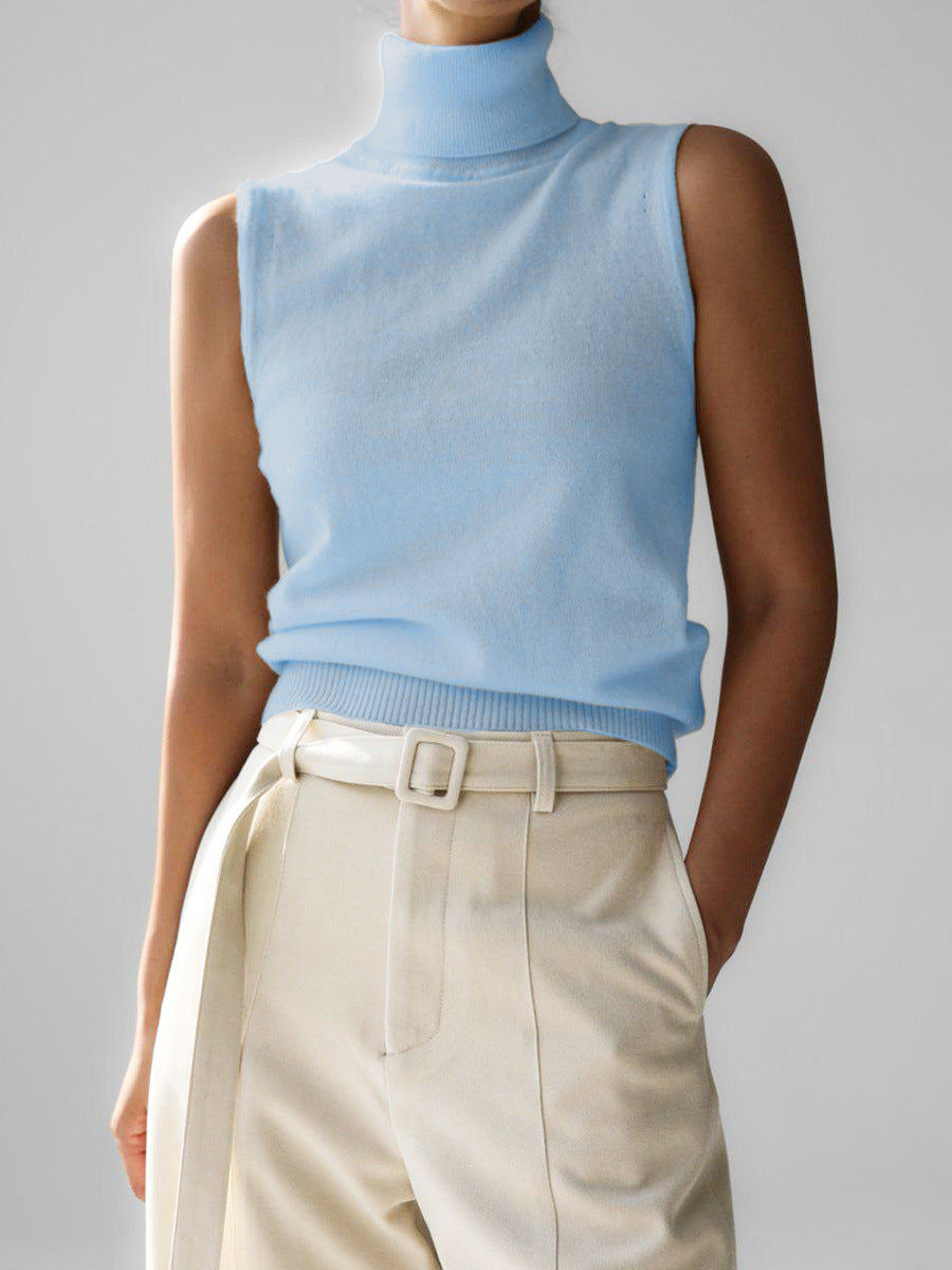 Camiseta de punto sin mangas con cuello alto para mujer