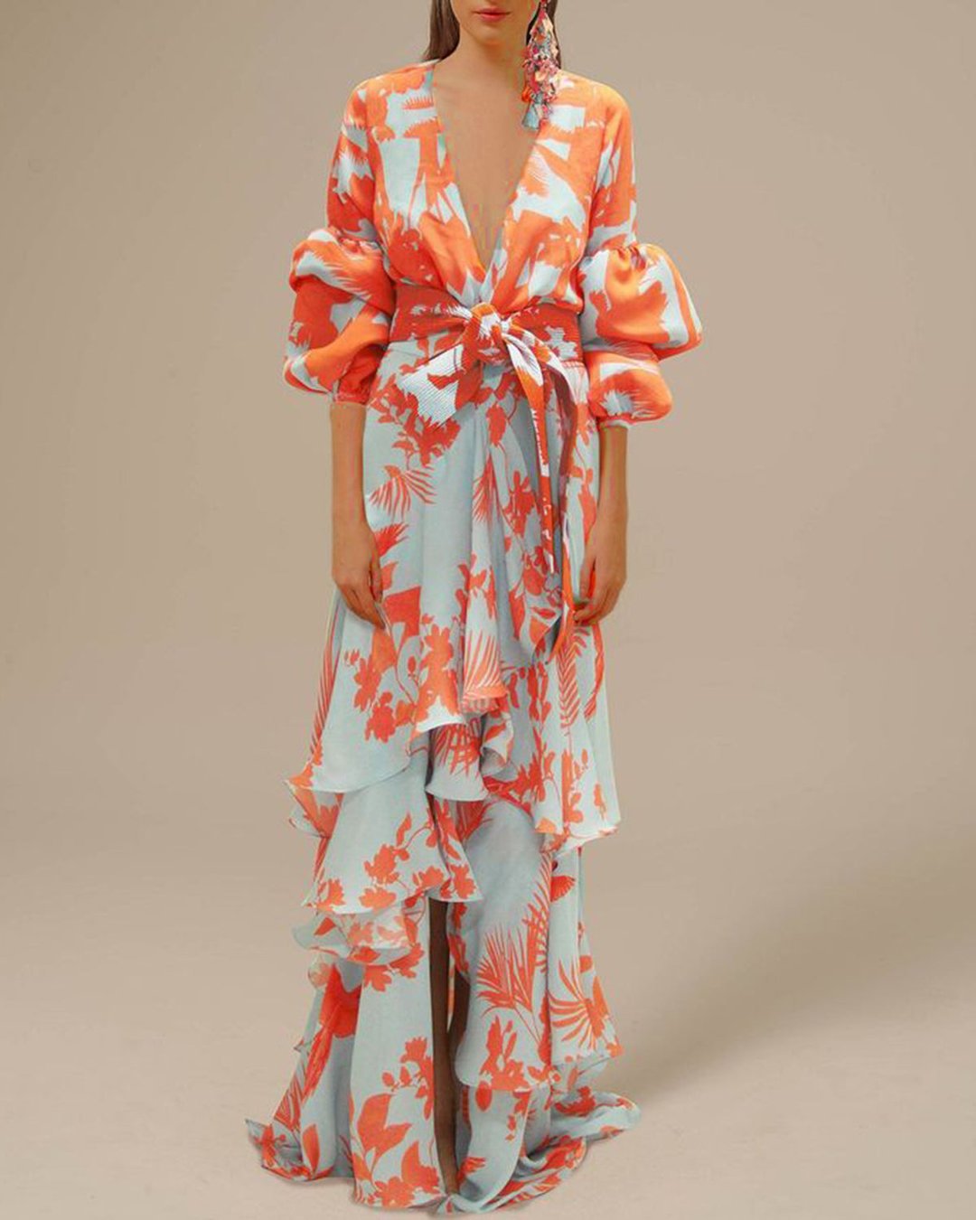 Robe Maxi Florale Volantée Élégante pour Femme