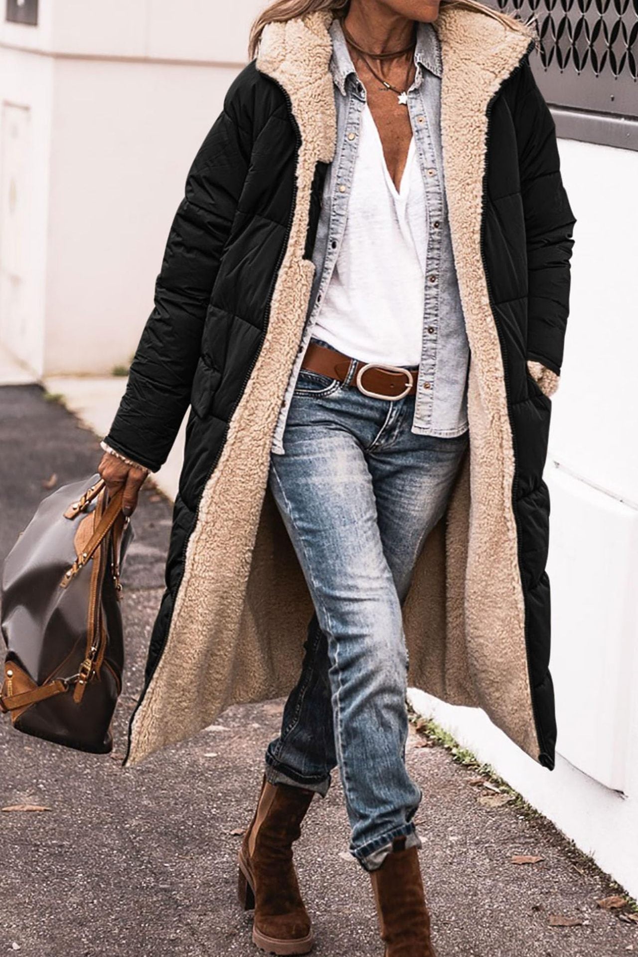 Long Quilted Hooded Women's Coat