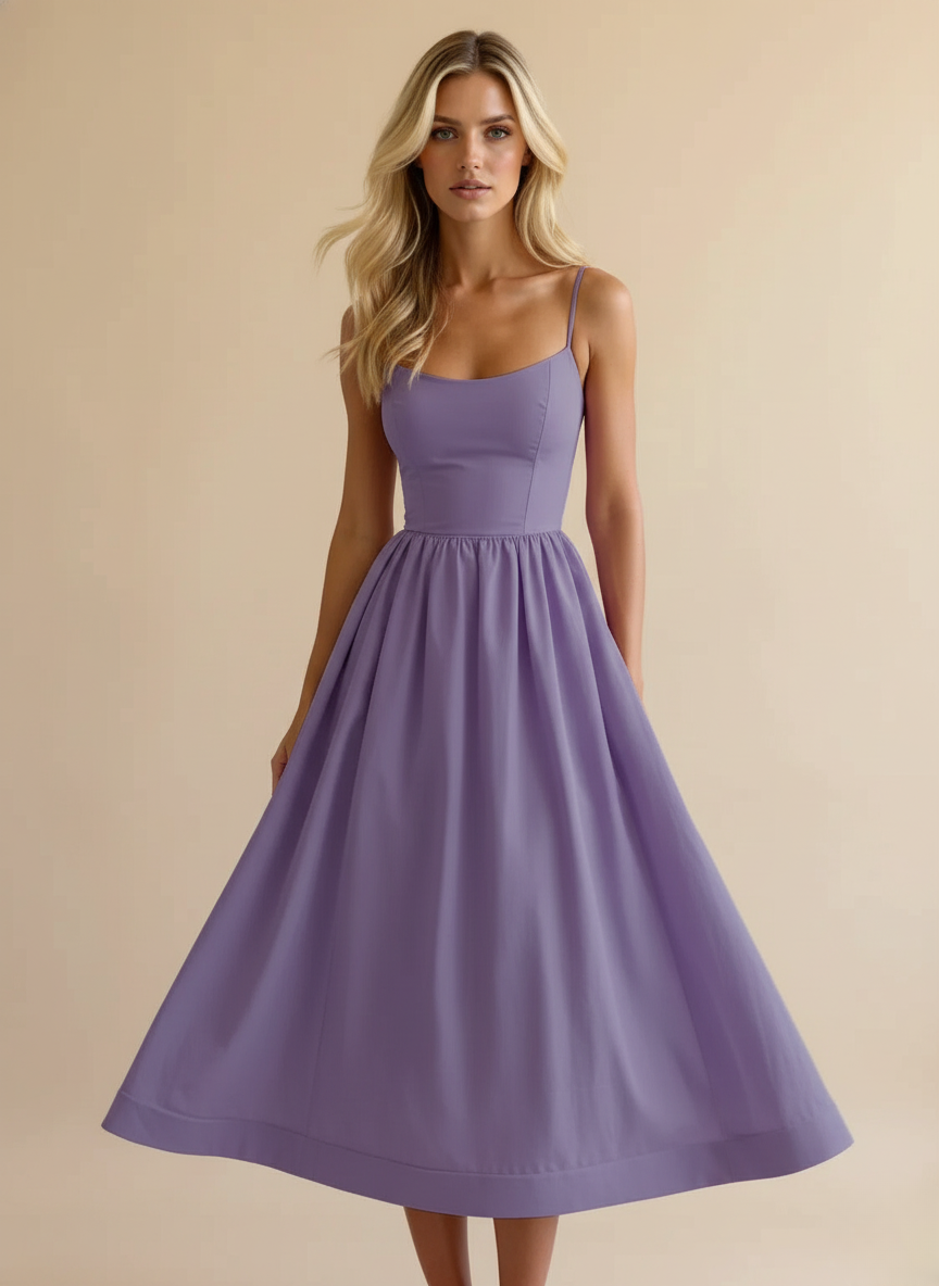 Women's Midi Dress with Sweetheart Neckline