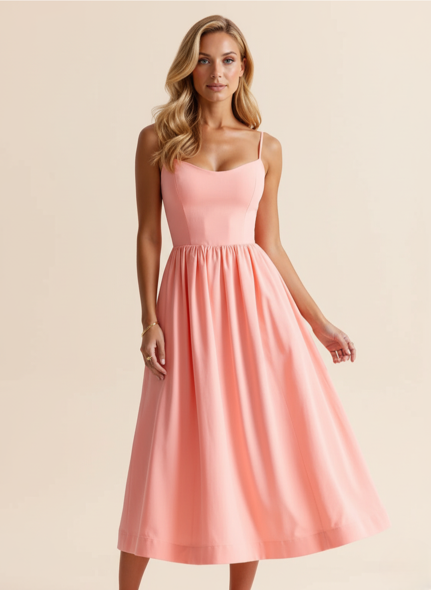 Women's Midi Dress with Sweetheart Neckline