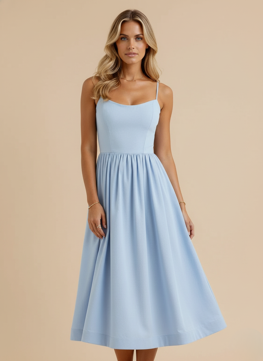 Women's Midi Dress with Sweetheart Neckline