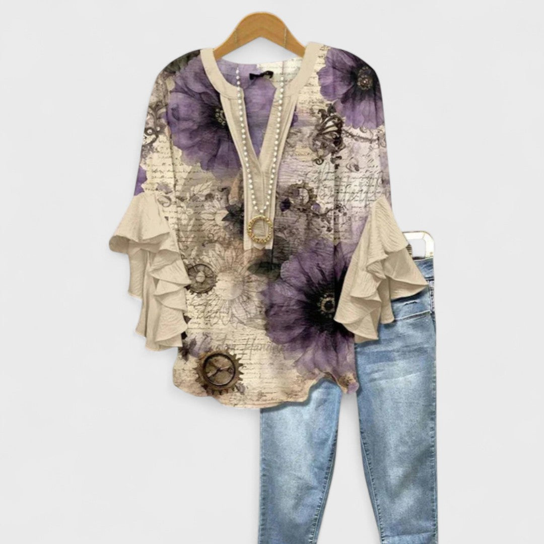 Blouse Femme Imprimée Manches Volants Coupe Ample