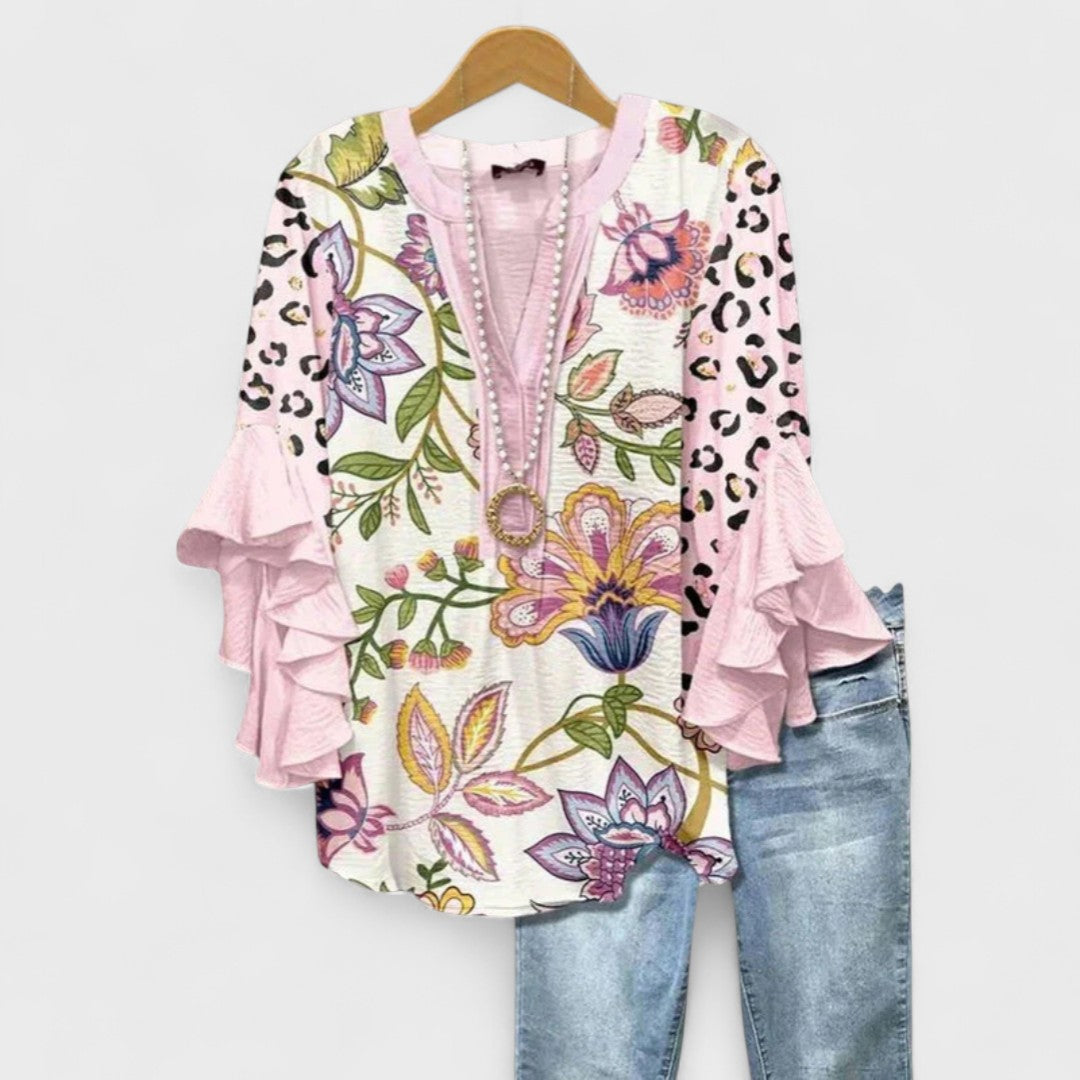Blouse Femme Imprimée Manches Volants Coupe Ample