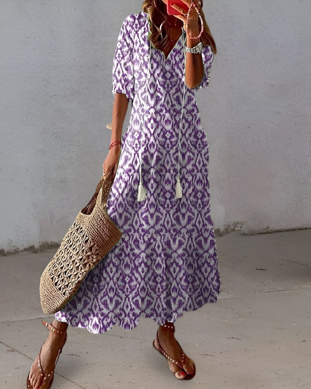 Bohemian Maxi Dress with Front Knot for Women