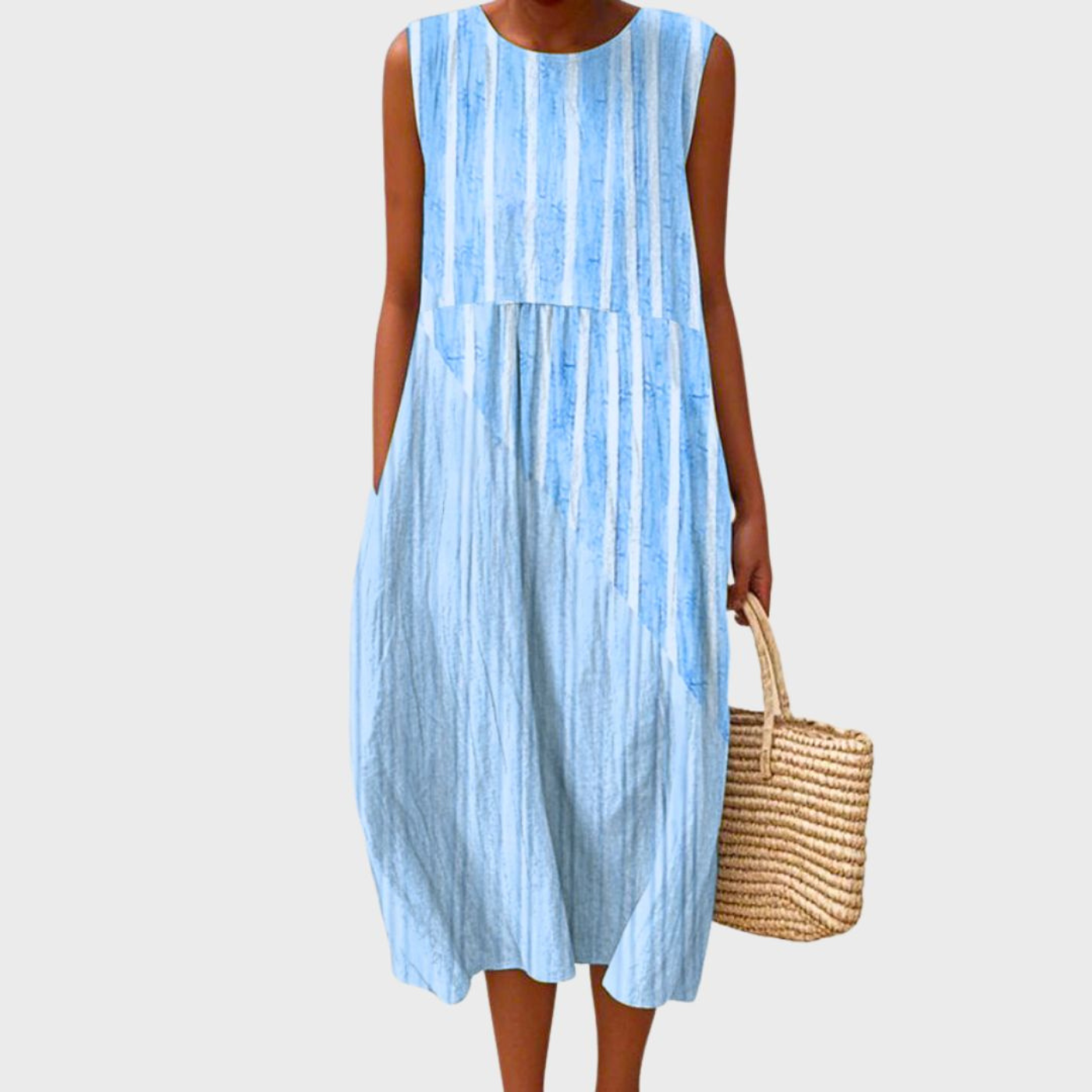 Robe midi sans manches à blocs de couleur pour femme, coupe décontractée