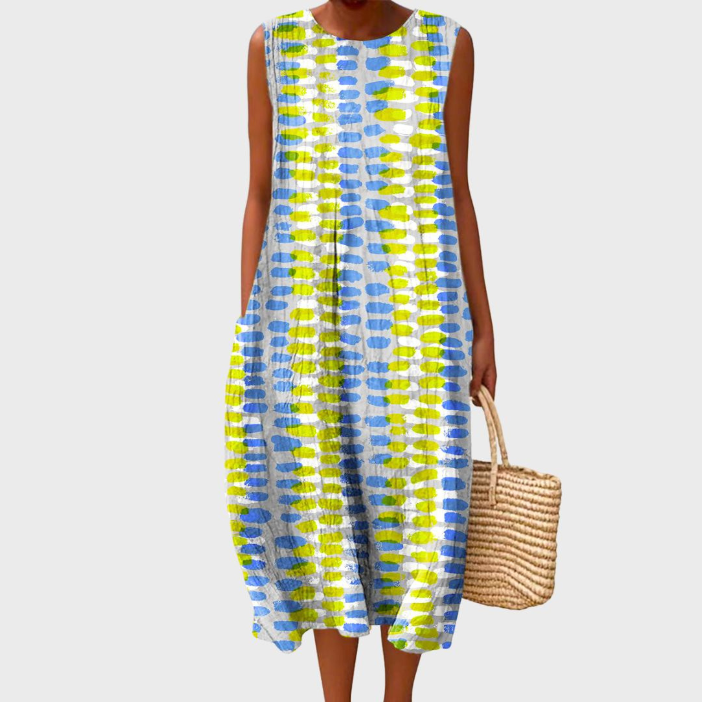 Robe midi sans manches à blocs de couleur pour femme, coupe décontractée
